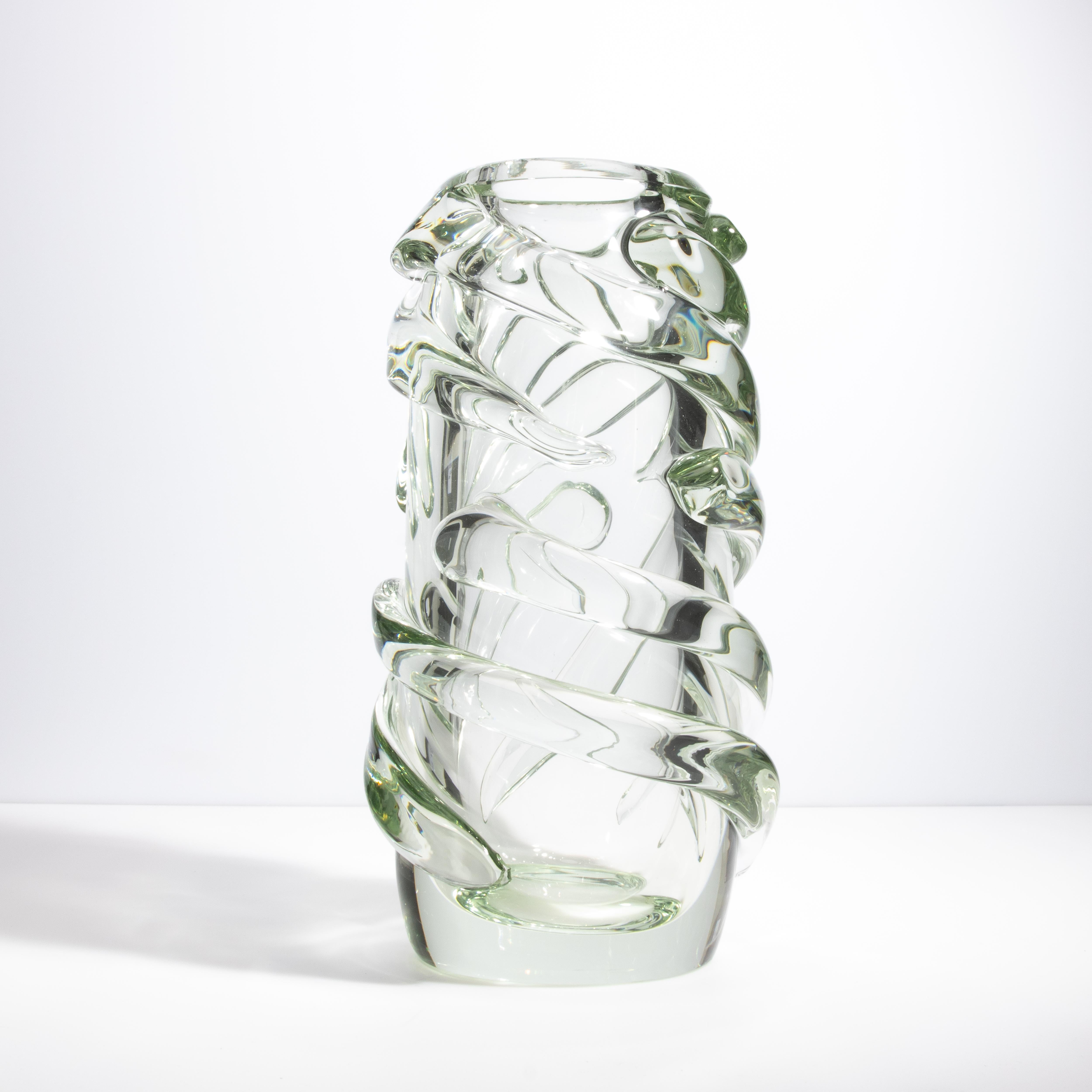 Vaso Gomitolo di Murano soffiato a mano, trasparente con un tocco di verde in vendita 2