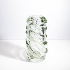 Hand Blown Murano Vase Gomitolo in Clear with a Hint of Green