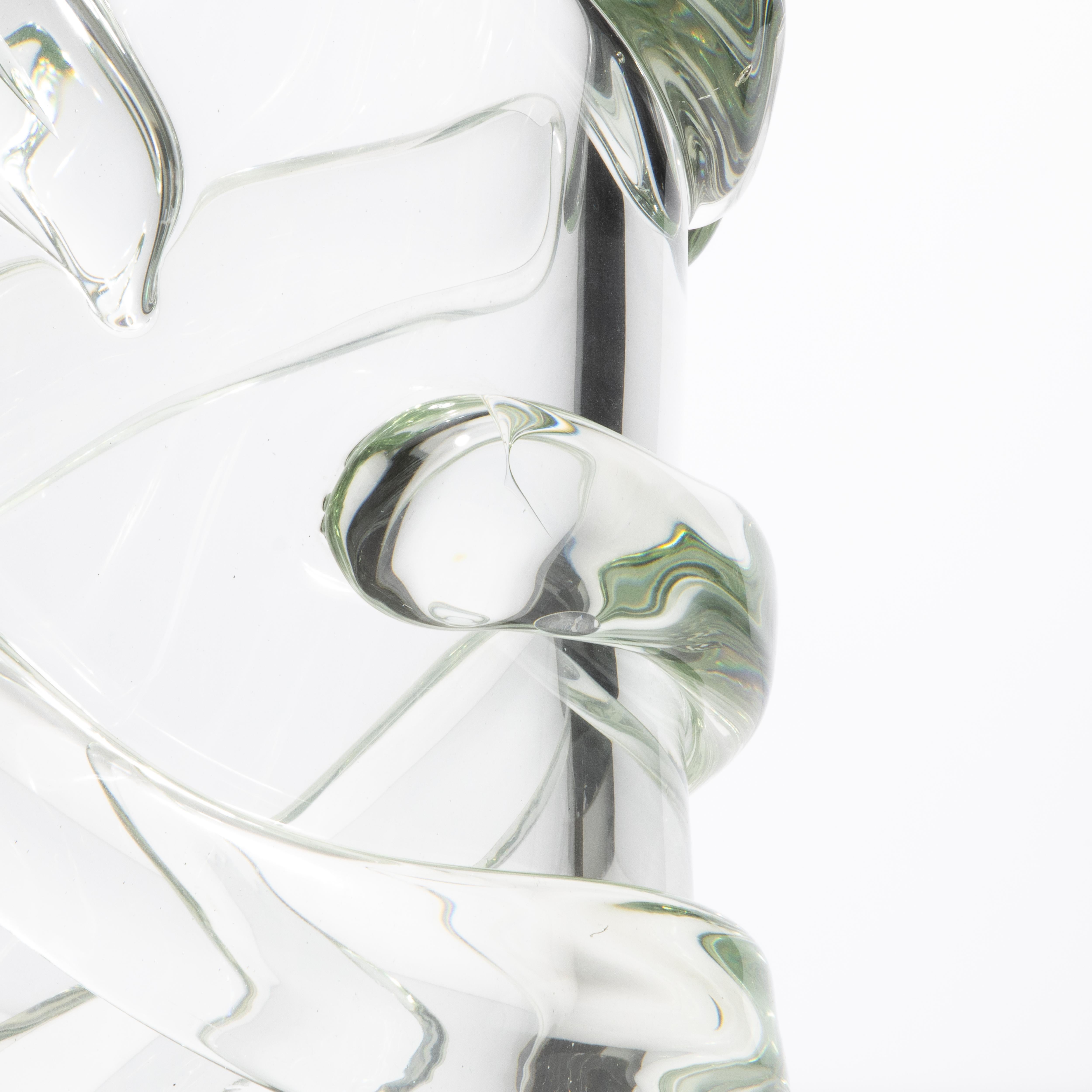 Italiano Vaso Gomitolo di Murano soffiato a mano, trasparente con un tocco di verde in vendita