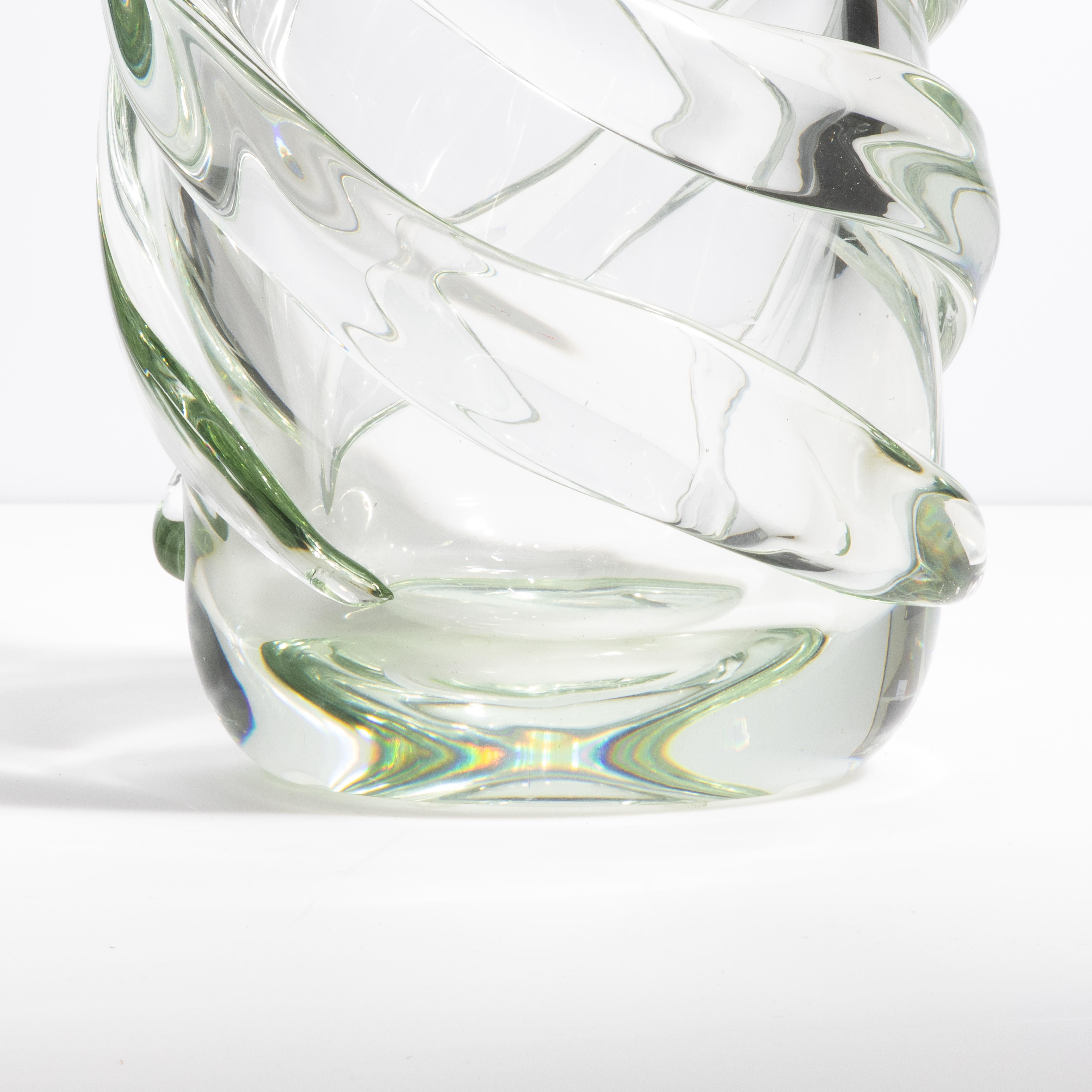 Fatto a mano Vaso Gomitolo di Murano soffiato a mano, trasparente con un tocco di verde in vendita