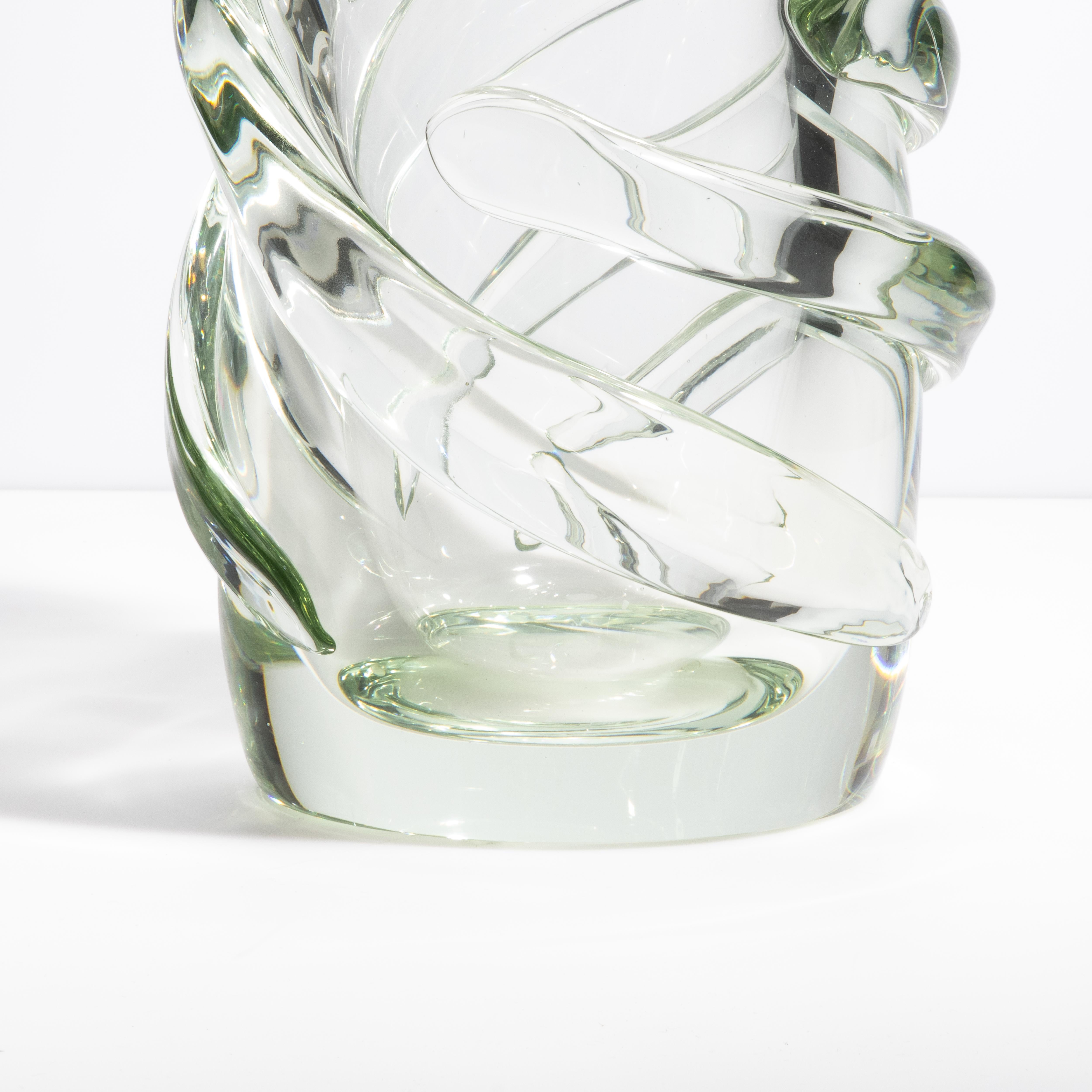 Fatto a mano Vaso Gomitolo di Murano soffiato a mano, trasparente con un tocco di verde in vendita