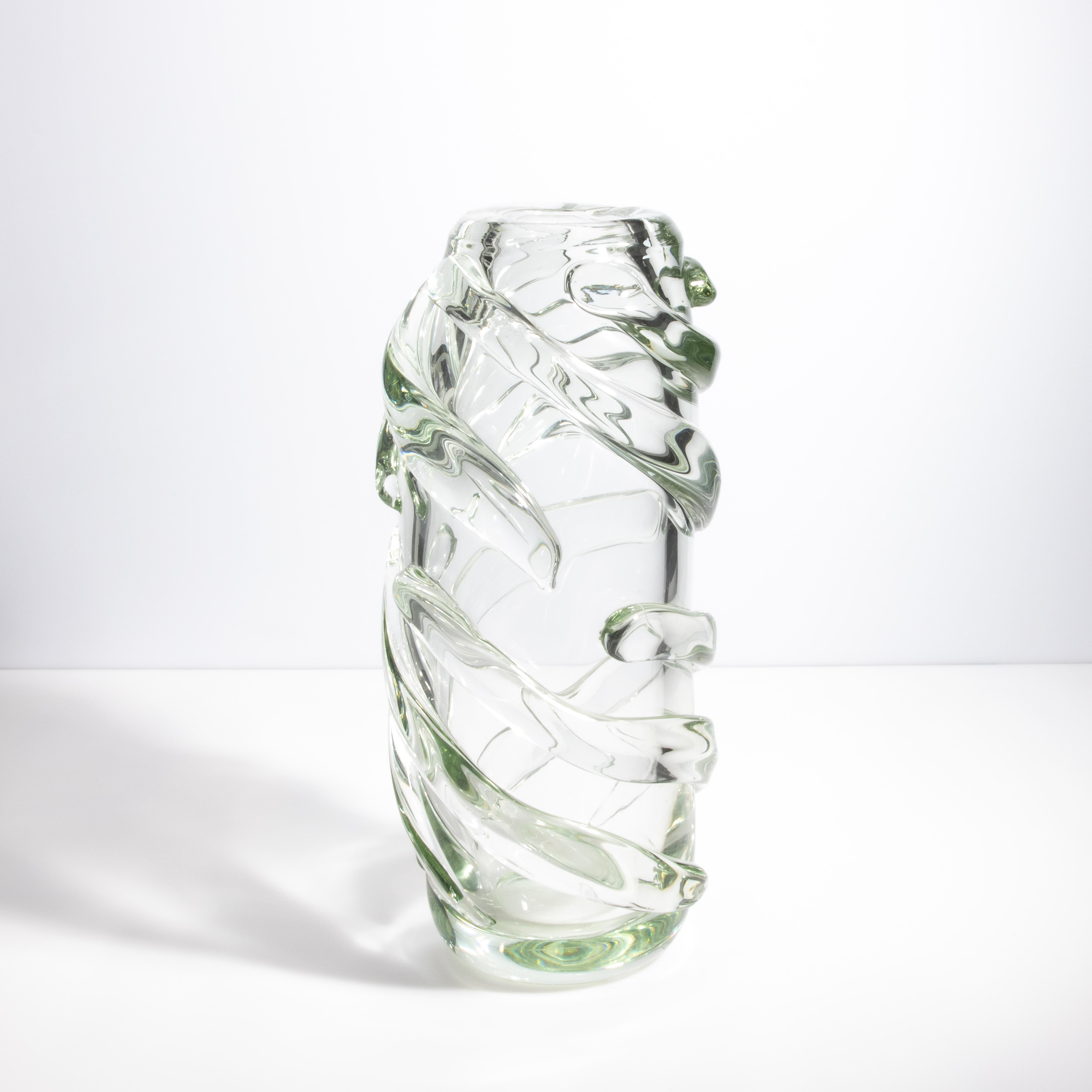 Vaso Gomitolo di Murano soffiato a mano, trasparente con un tocco di verde in vendita 1