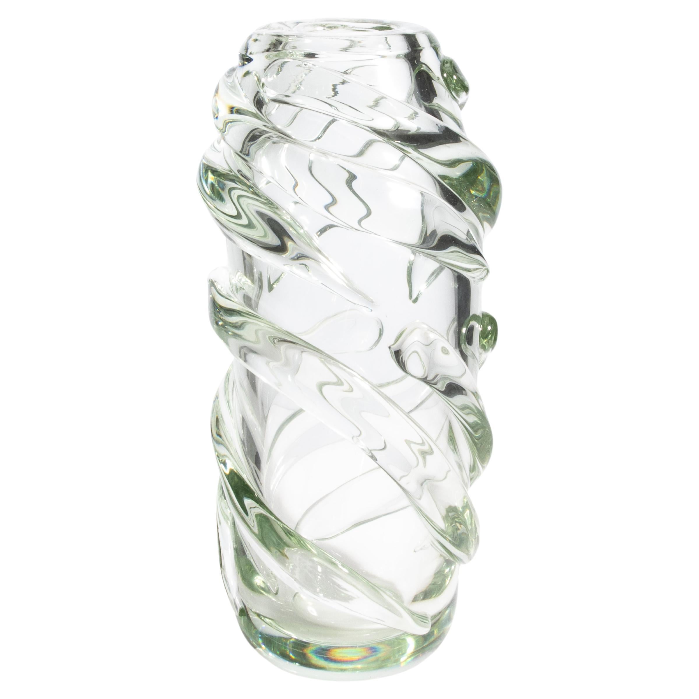 Vaso Gomitolo di Murano soffiato a mano, trasparente con un tocco di verde