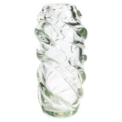 Vase Gomitolo de Murano soufflé à la main, transparent avec une touche de vert