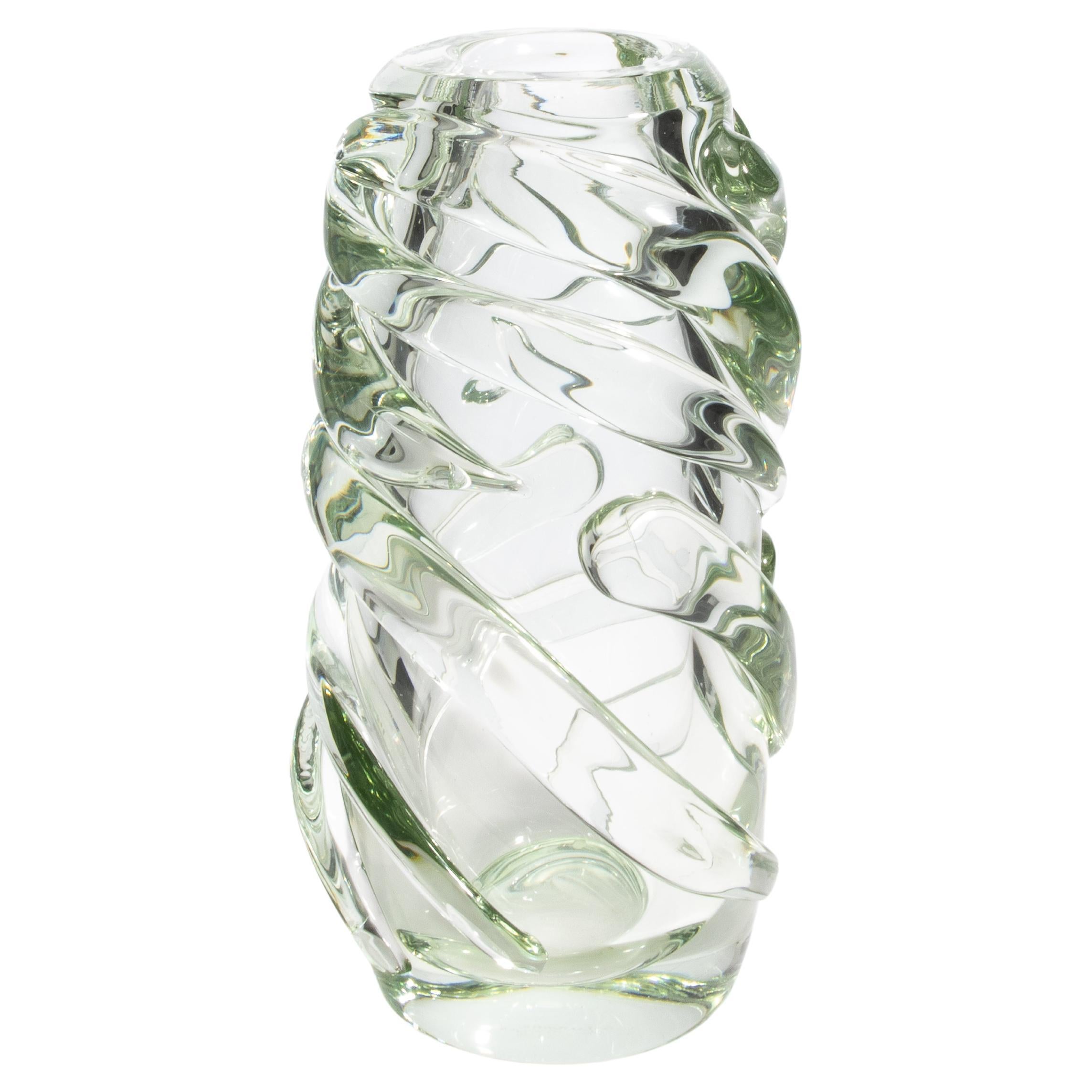 Vaso Gomitolo di Murano soffiato a mano, trasparente con un tocco di verde