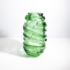 Hand Blown Murano Vase Gomitolo in Tourmaline Green Tall