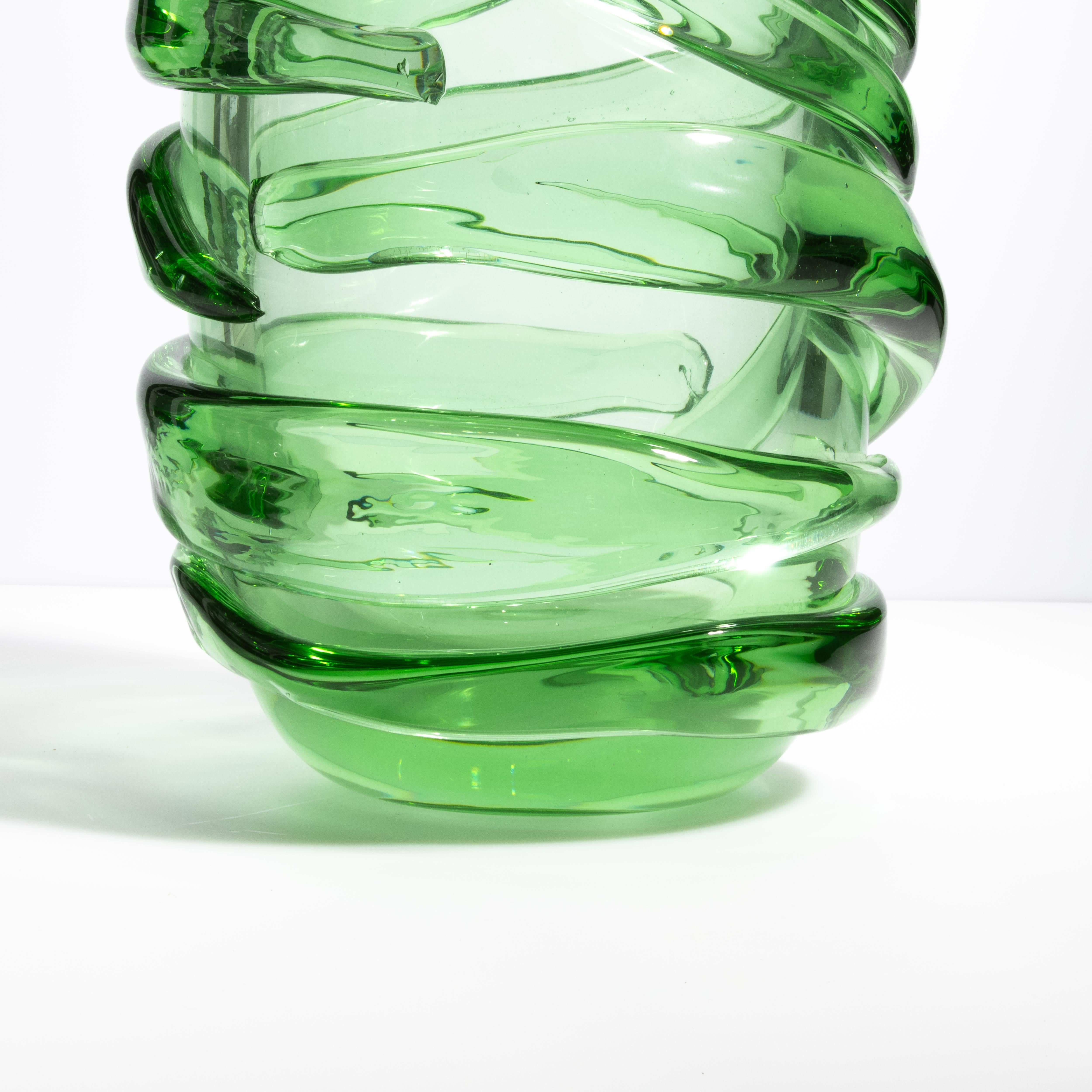 Grand vase Gomitolo de Murano soufflé à la main en vert tourmaline Neuf - En vente à West Hollywood, CA