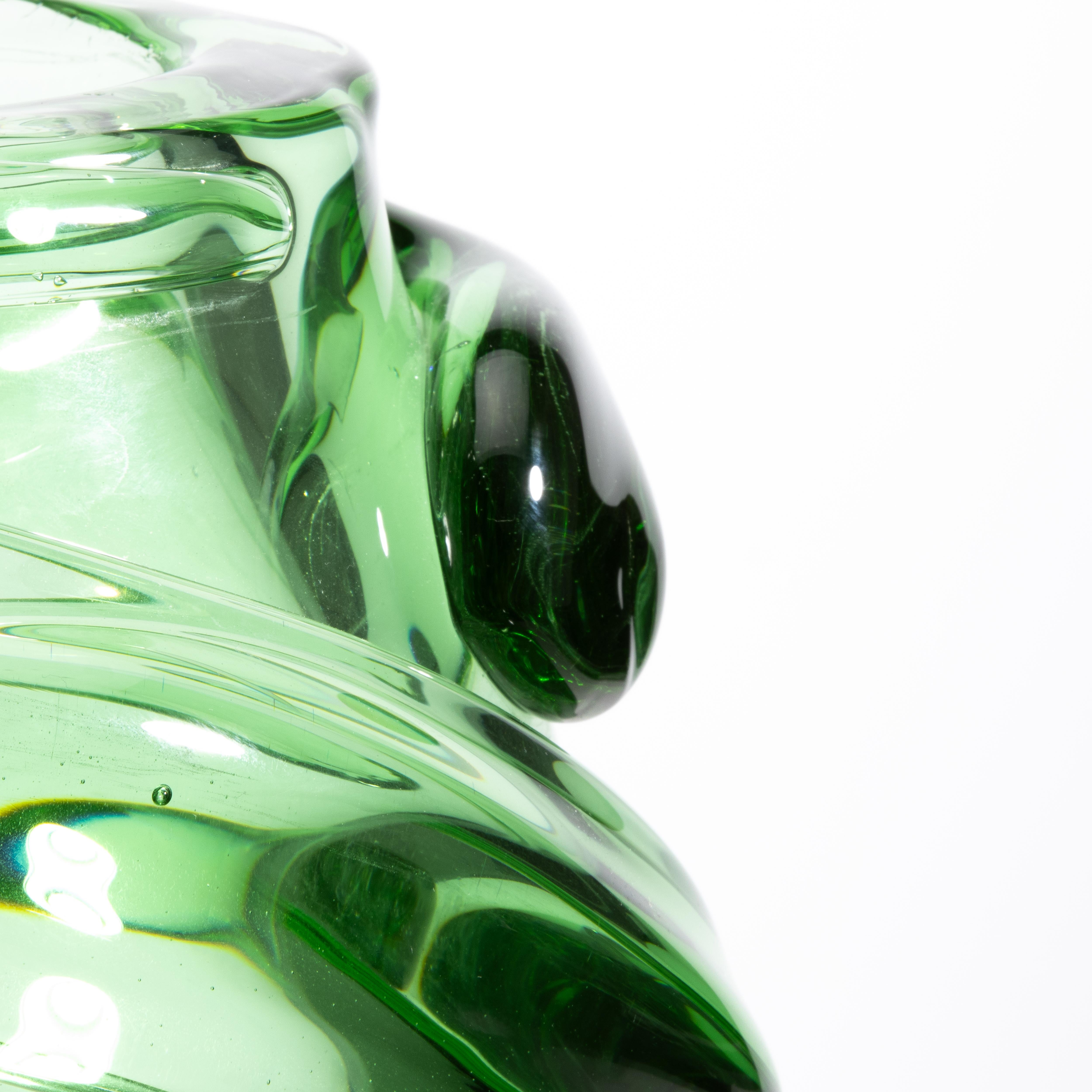 Verre de Murano Grand vase Gomitolo de Murano soufflé à la main en vert tourmaline en vente