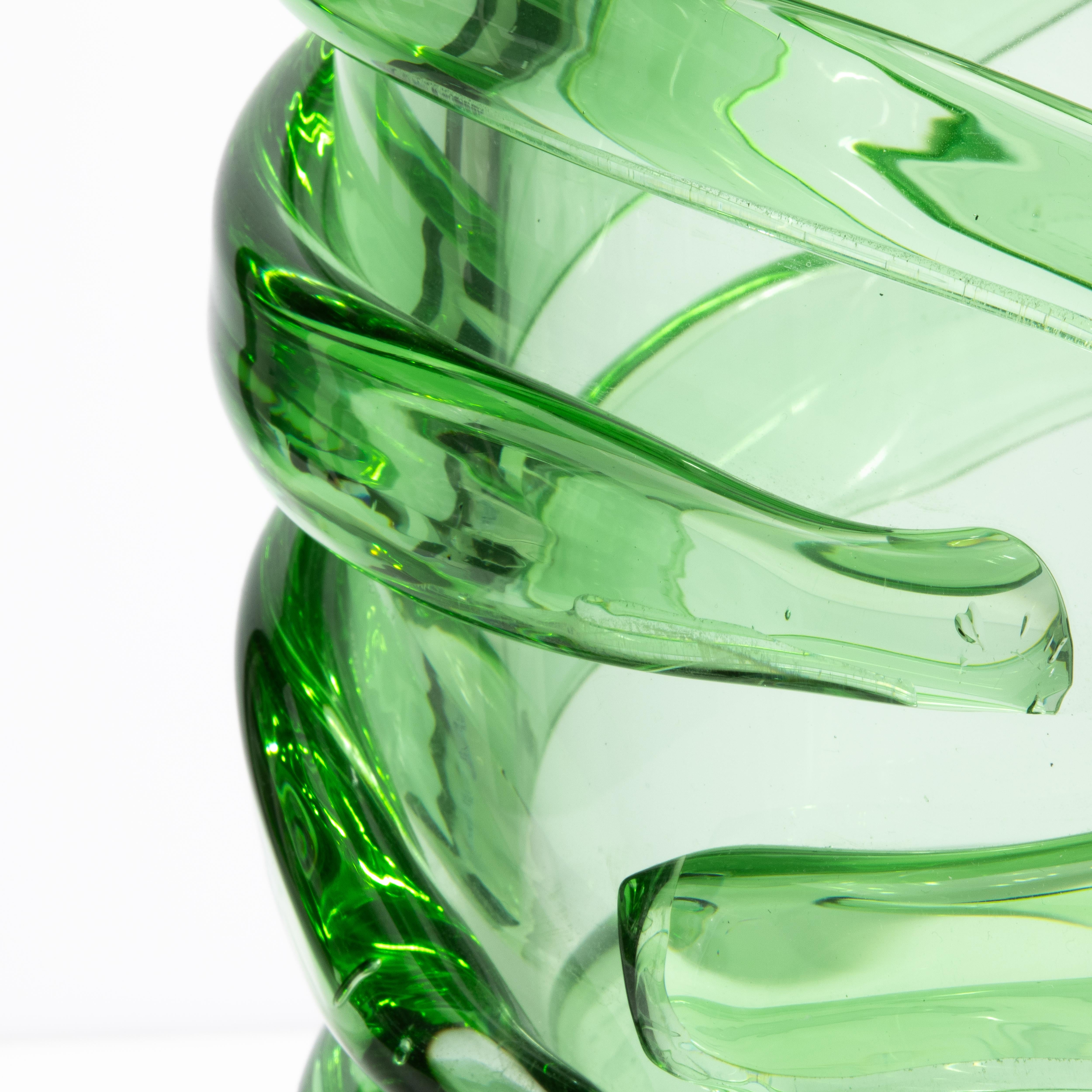 Grand vase Gomitolo de Murano soufflé à la main en vert tourmaline en vente 1