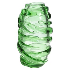 Hand Blown Murano Vase Gomitolo in Tourmaline Green Tall