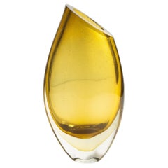 Hand Blown Murano Vase in Amber with 24-Karat Gold Flecks Large