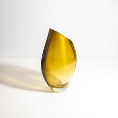 Hand Blown Murano Vase in Amber with 24-Karat Gold Flecks Medium