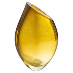 Hand Blown Murano Vase in Amber with 24-Karat Gold Flecks Medium