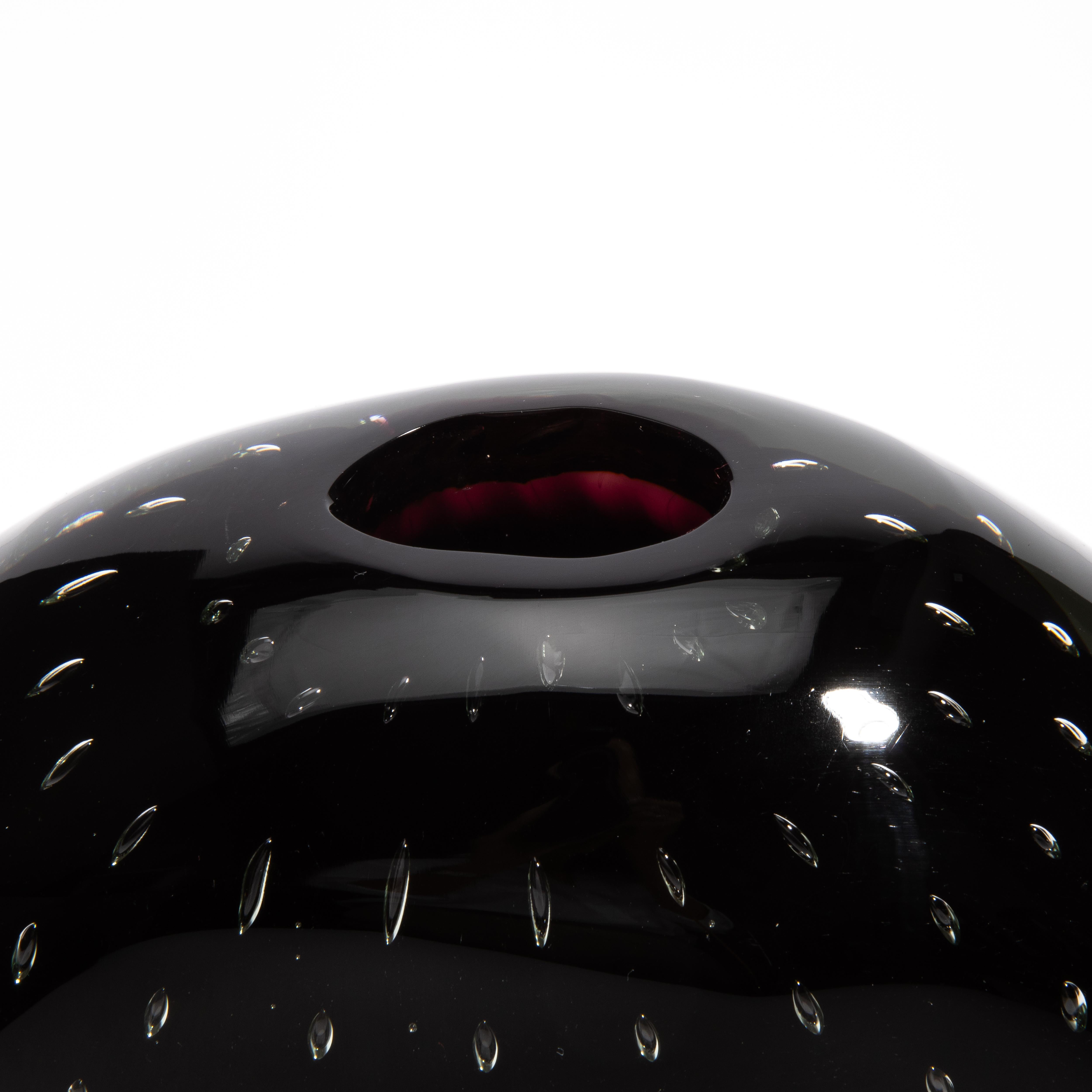Vase Murano soufflé à la main en Onyx noir avec bulles en vente 2