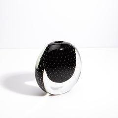 Hand Blown Murano Vase in Black Onyx with Bubbles