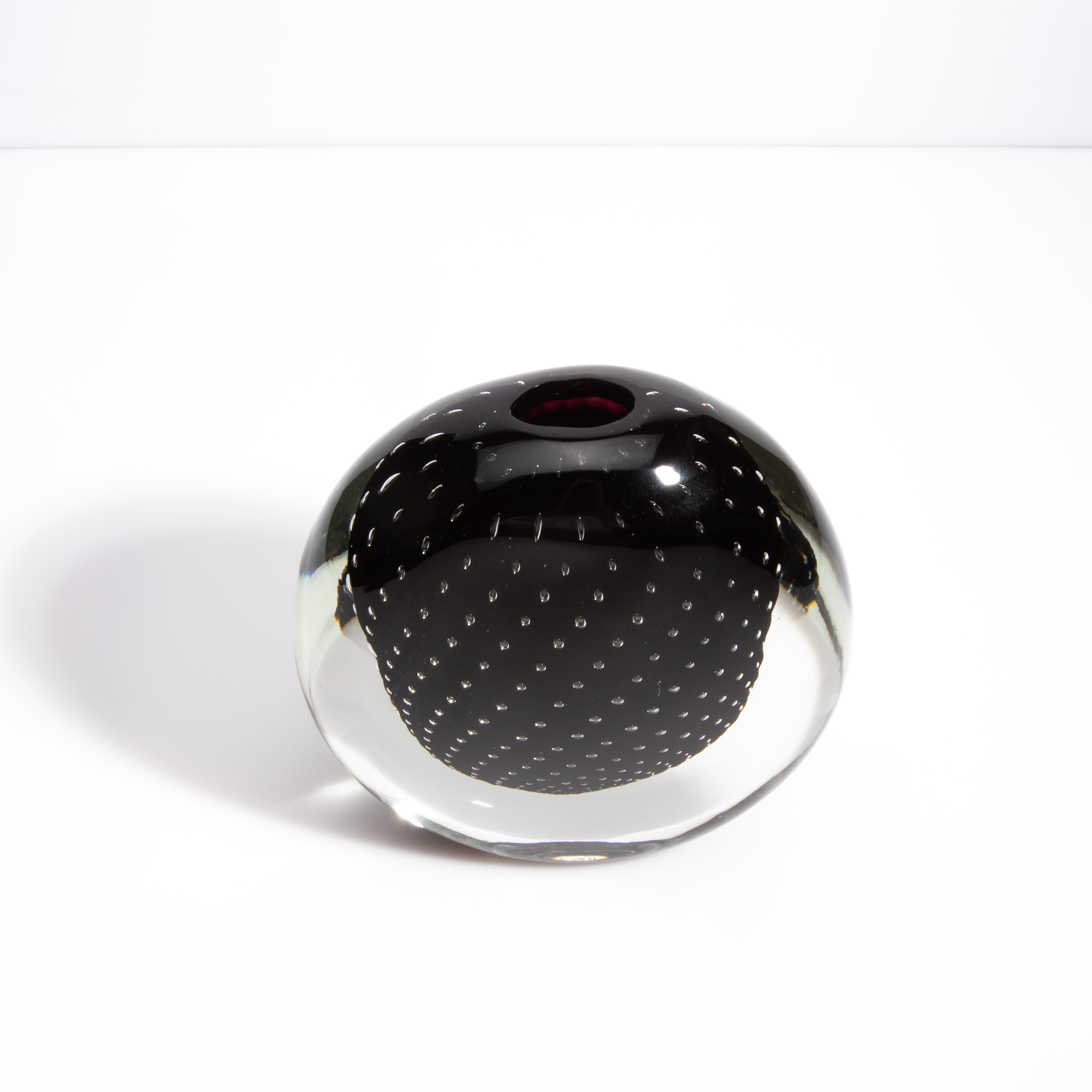italien Vase Murano soufflé à la main en Onyx noir avec bulles en vente