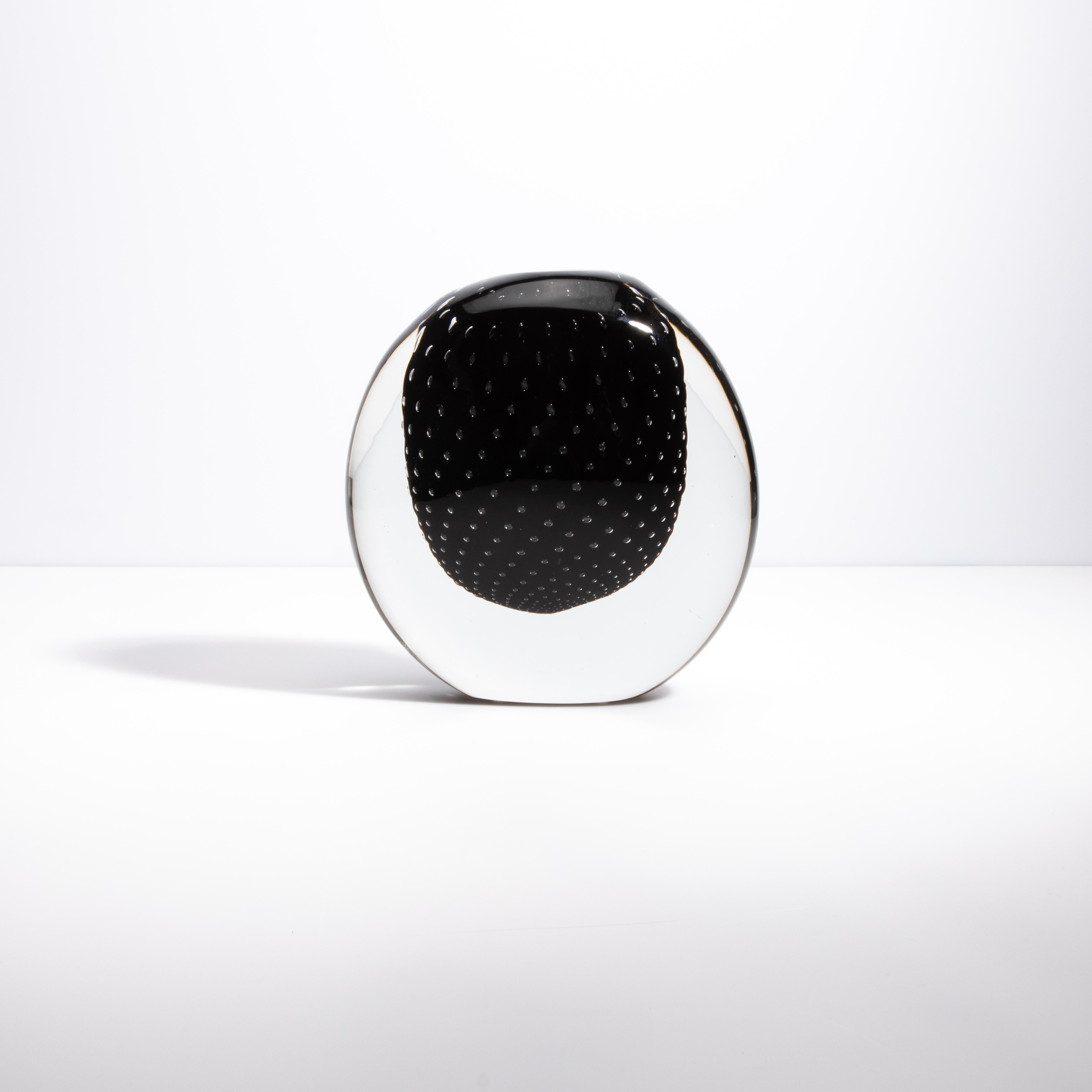 Fait main Vase Murano soufflé à la main en Onyx noir avec bulles en vente