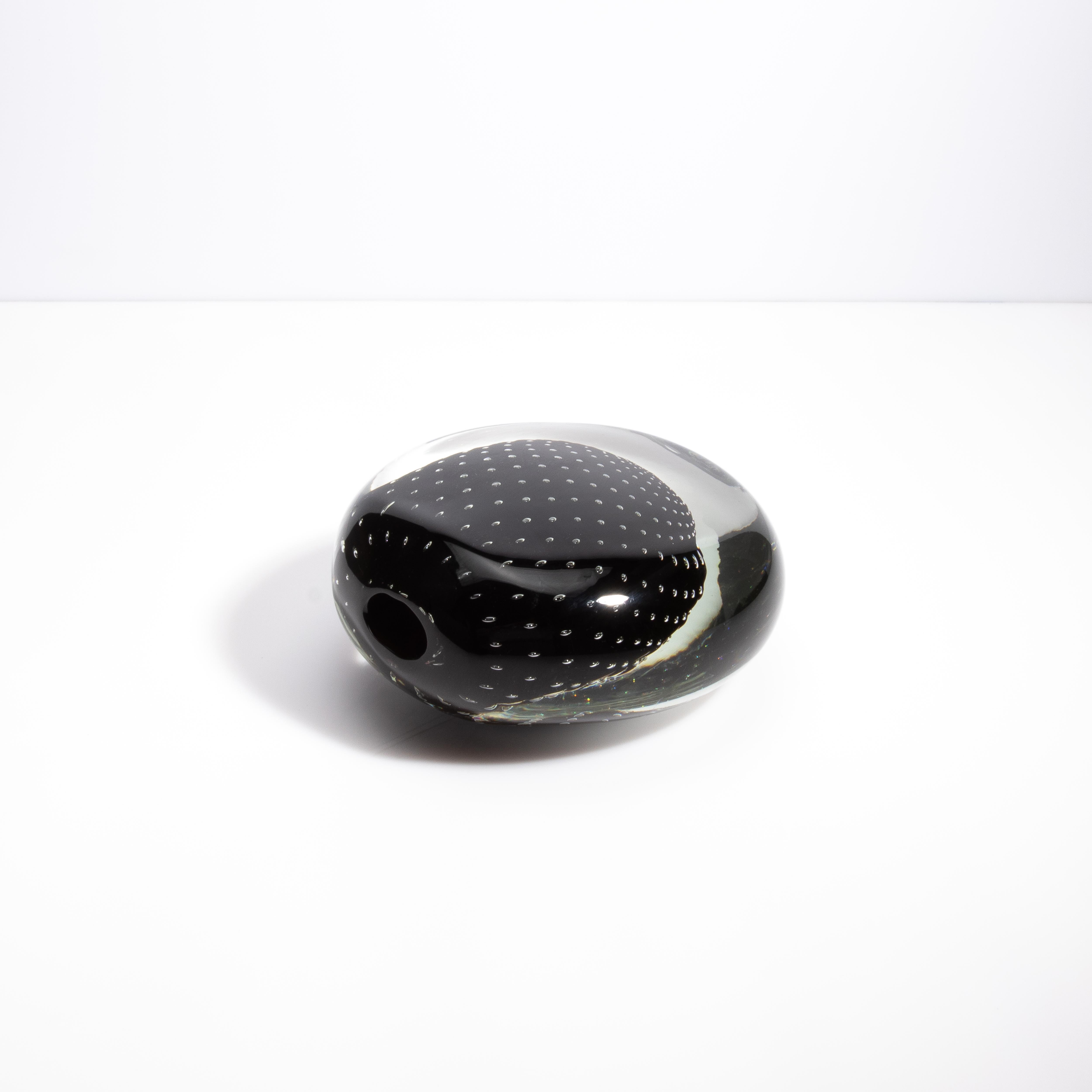 Verre de Murano Vase Murano soufflé à la main en Onyx noir avec bulles en vente