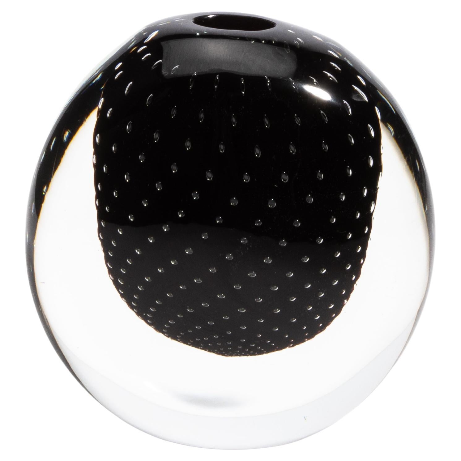 Vaso di Murano soffiato a mano in onice nero con bolle d'aria