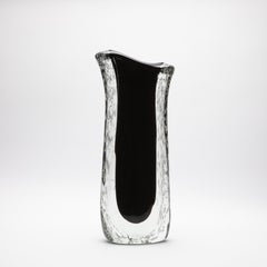 Hand Blown Murano Vase in Clear and Onyx Black with Bubbles