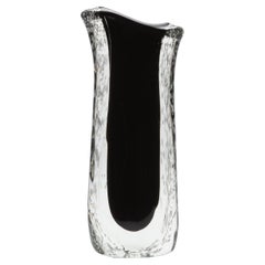 Hand Blown Murano Vase in Clear and Onyx Black with Bubbles