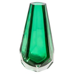 Hand Blown Murano Vase in Emerald Green
