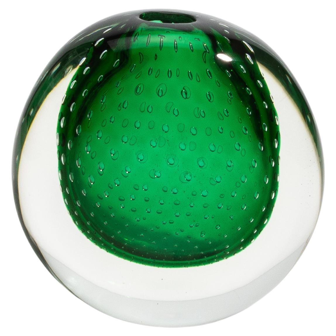 Jarrón de Murano Soplado a Mano en Verde Esmeralda con Burbujas
