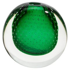 Handgeblasene Murano-Vase in Smaragdgrün mit Blasen
