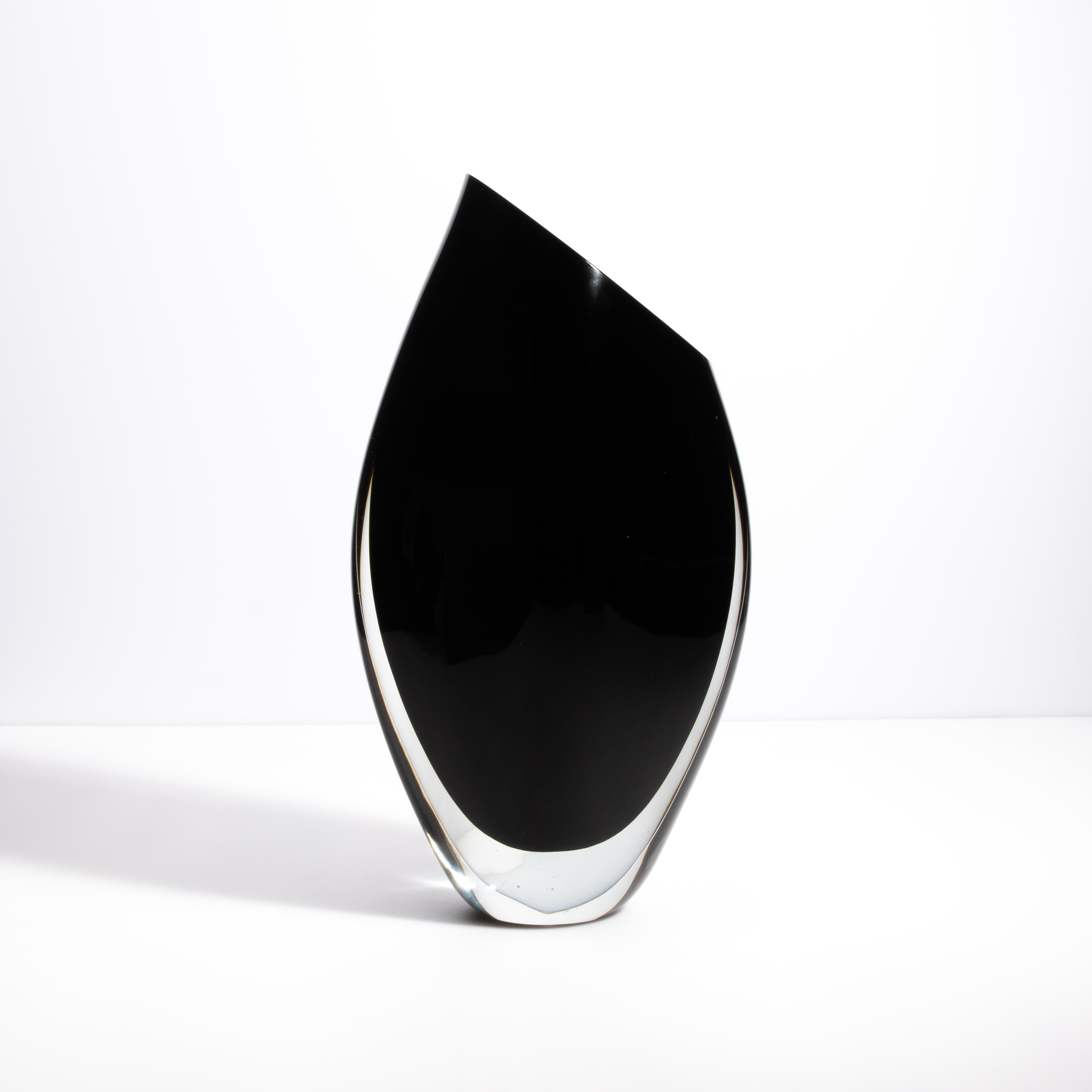 Italiano Vaso di Murano soffiato a mano in Onice Nero Grande in vendita