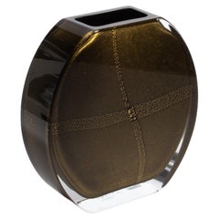 Hand Blown Murano Vase in Onyx Black with 24 Karat Gold Flecks