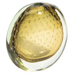 Hand Blown Murano Vase in Smokey Gold with Bubbles