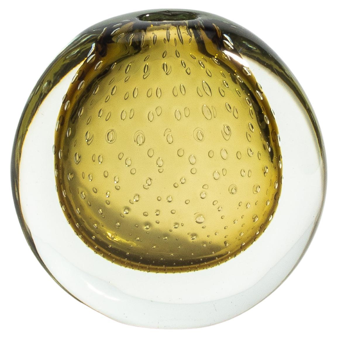 Hand Blown Murano Vase in Smokey Gold with Bubbles