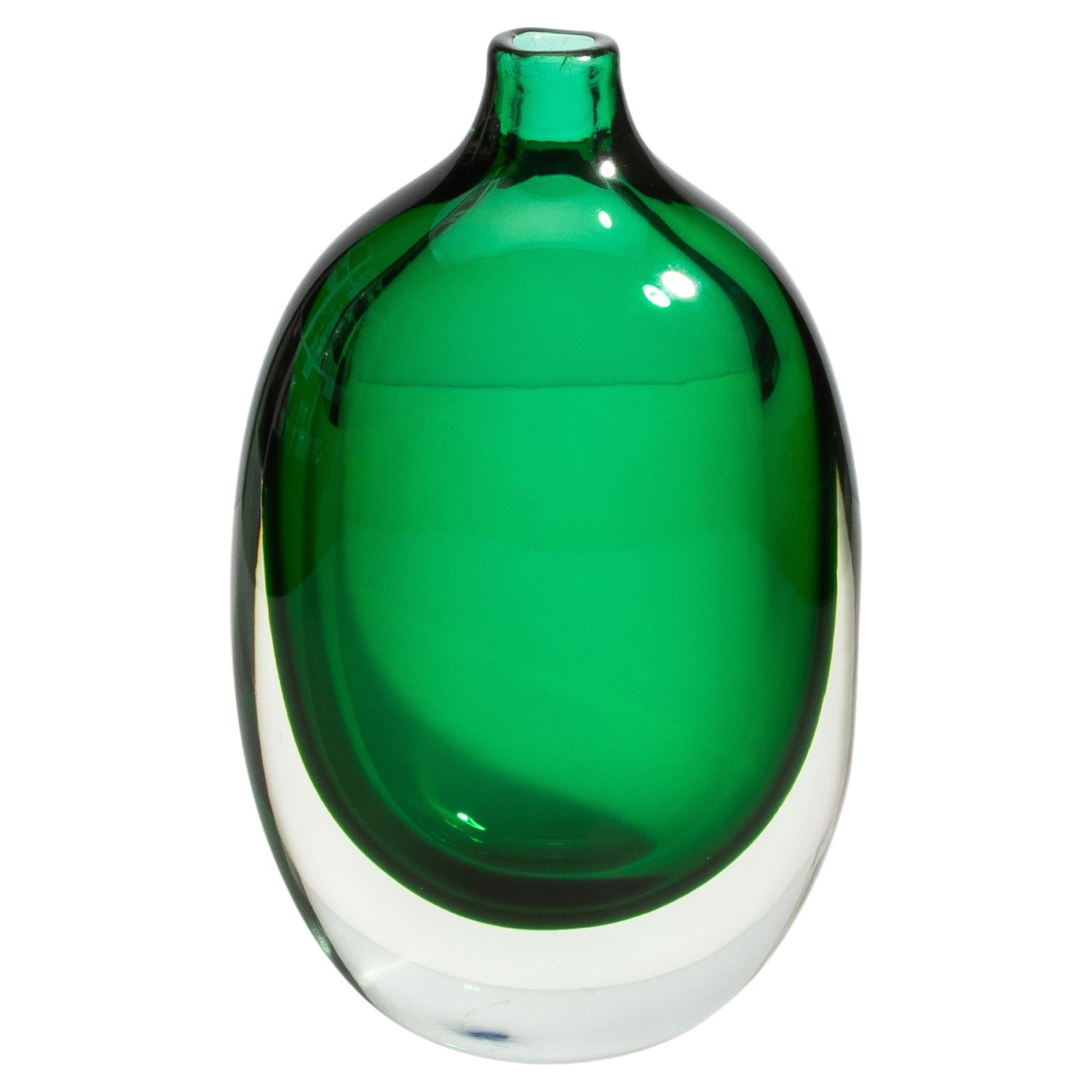 Hand Blown Murano Vase Sommerso in Emerald Green