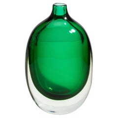 Hand Blown Murano Vase Sommerso in Emerald Green