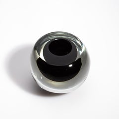 Hand Blown Murano Vase Sphere in Clear with Onyx Black Small