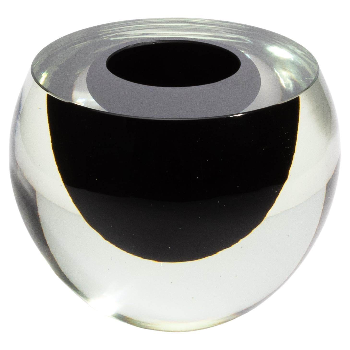 Vaso a sfera di Murano soffiato a mano, trasparente e nero onice, di grandi dimensioni