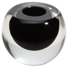 Hand Blown Murano Vase Sphere in Clear with Onyx Black Small