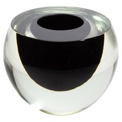 Hand Blown Murano Vase Sphere in Clear with Onyx Black Large