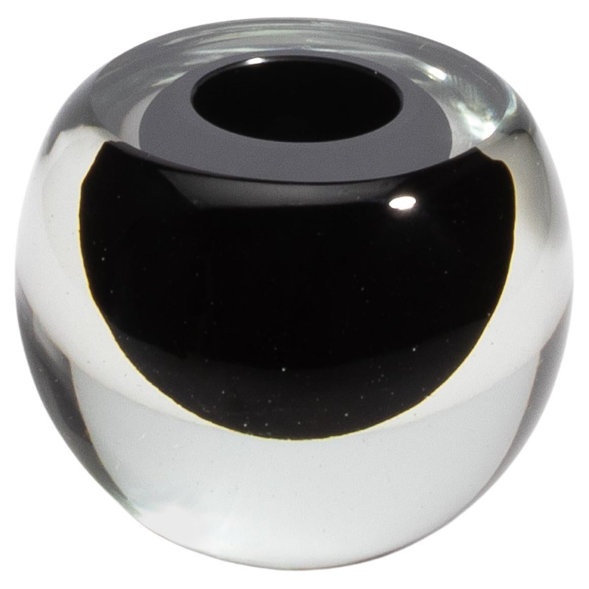 Hand Blown Murano Vase Sphere in Clear with Onyx Black Small For Sale