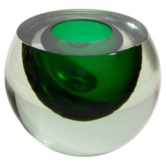Hand Blown Murano Vase Sphere in Emerald Green Large