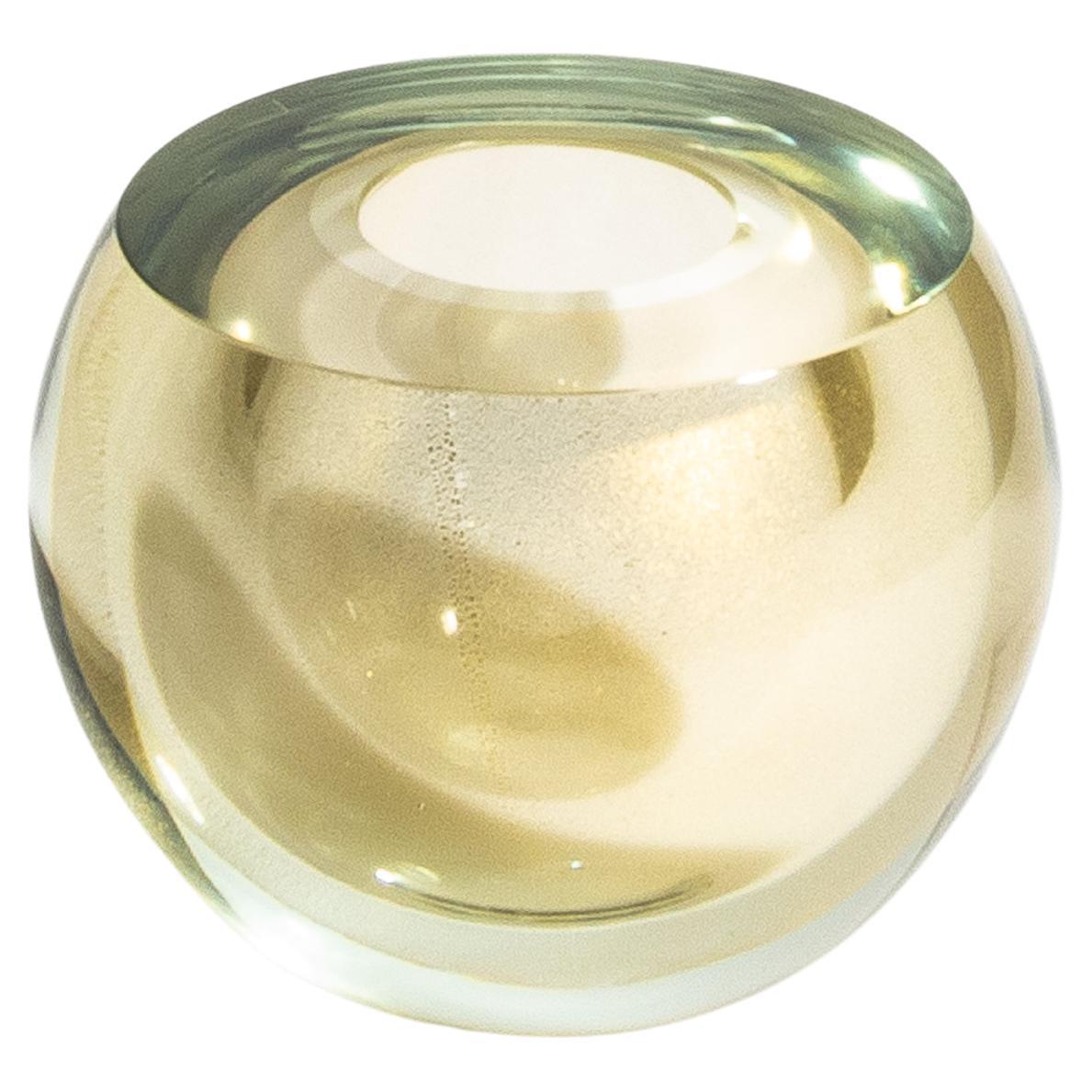 Hand Blown Murano Vase Sphere in Gold Small
