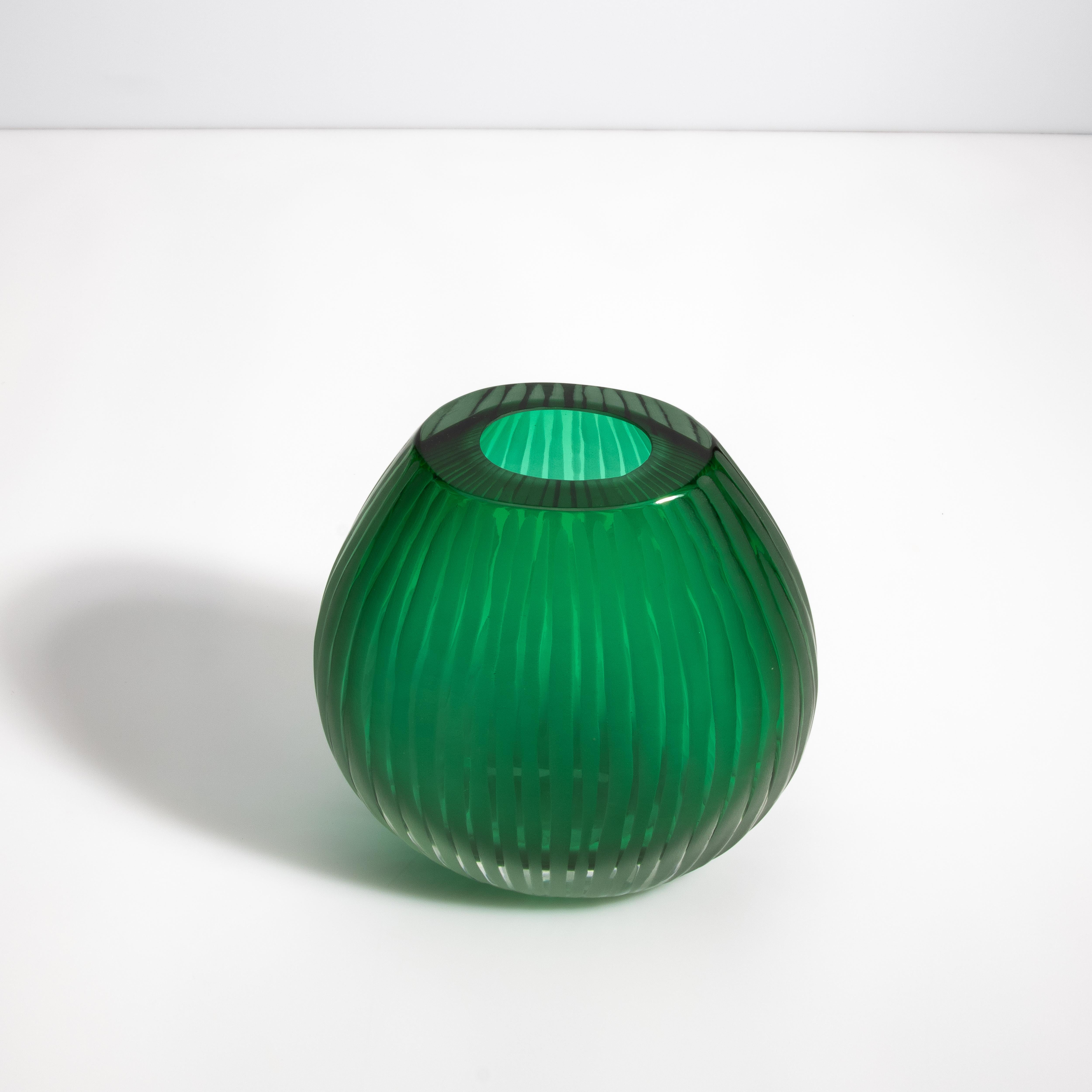 Italian Hand Blown Murano Vase Suprime in Emerald Green Small