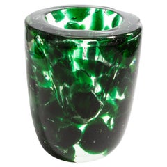 Hand Blown Murano Vase with Emerald Green Details