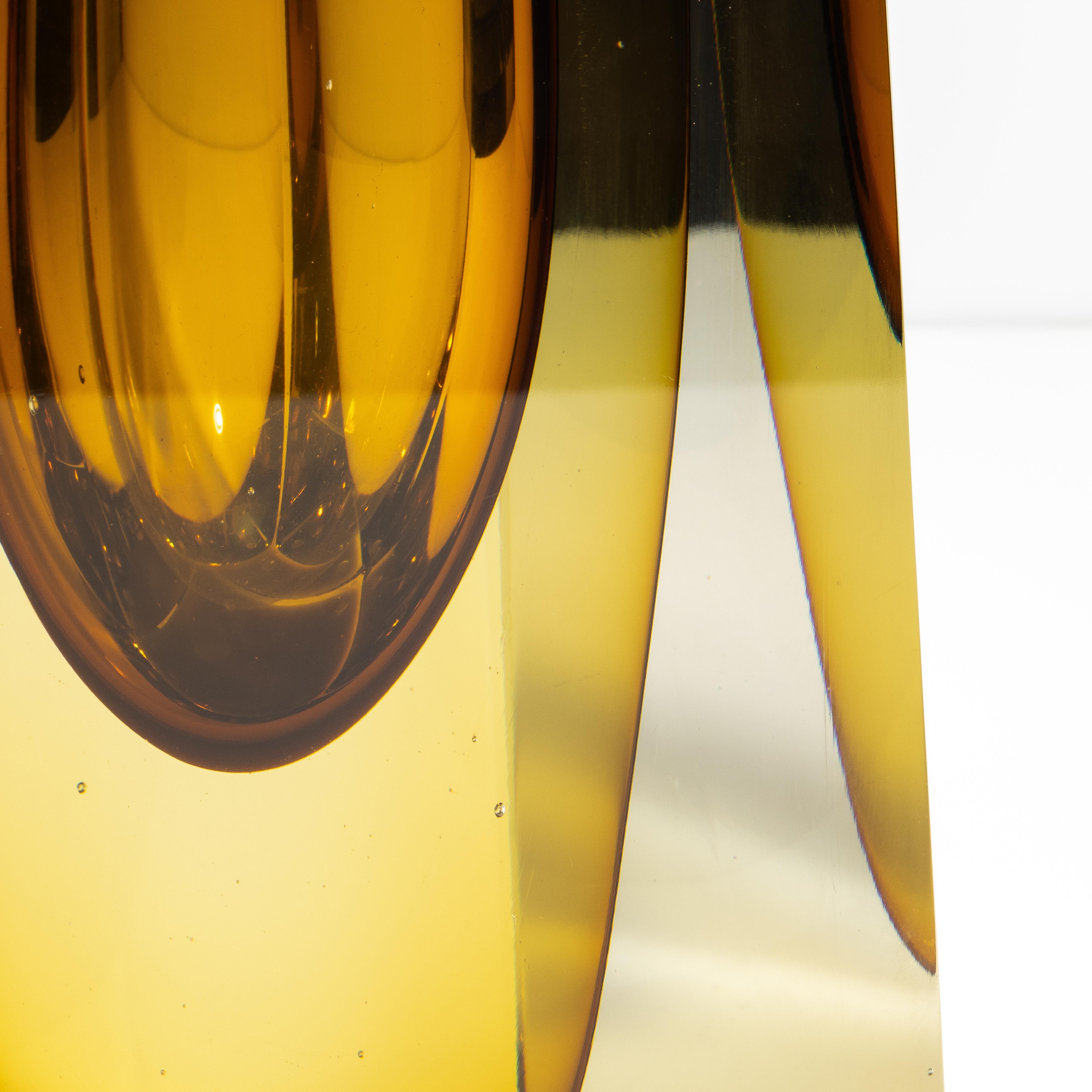 Hand Blown Murano Vase with Square Base in Amber For Sale 1