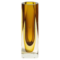 Hand Blown Murano Vase with Square Base in Amber