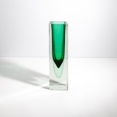 Hand Blown Murano Vase with Square Base in Emerald Green