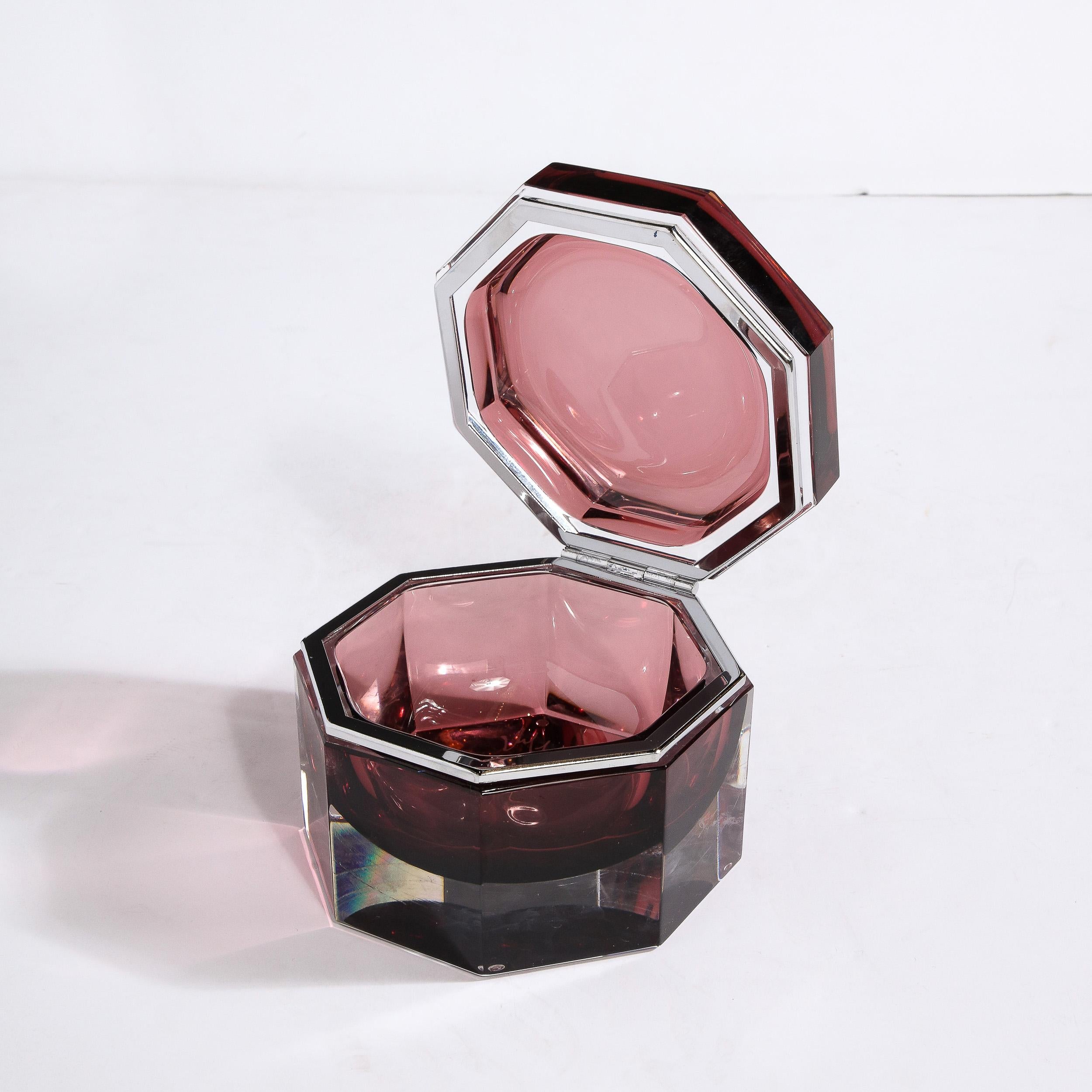 Hand Blown Octagonal Murano Glass Box in Smoked Garnet For Sale 4