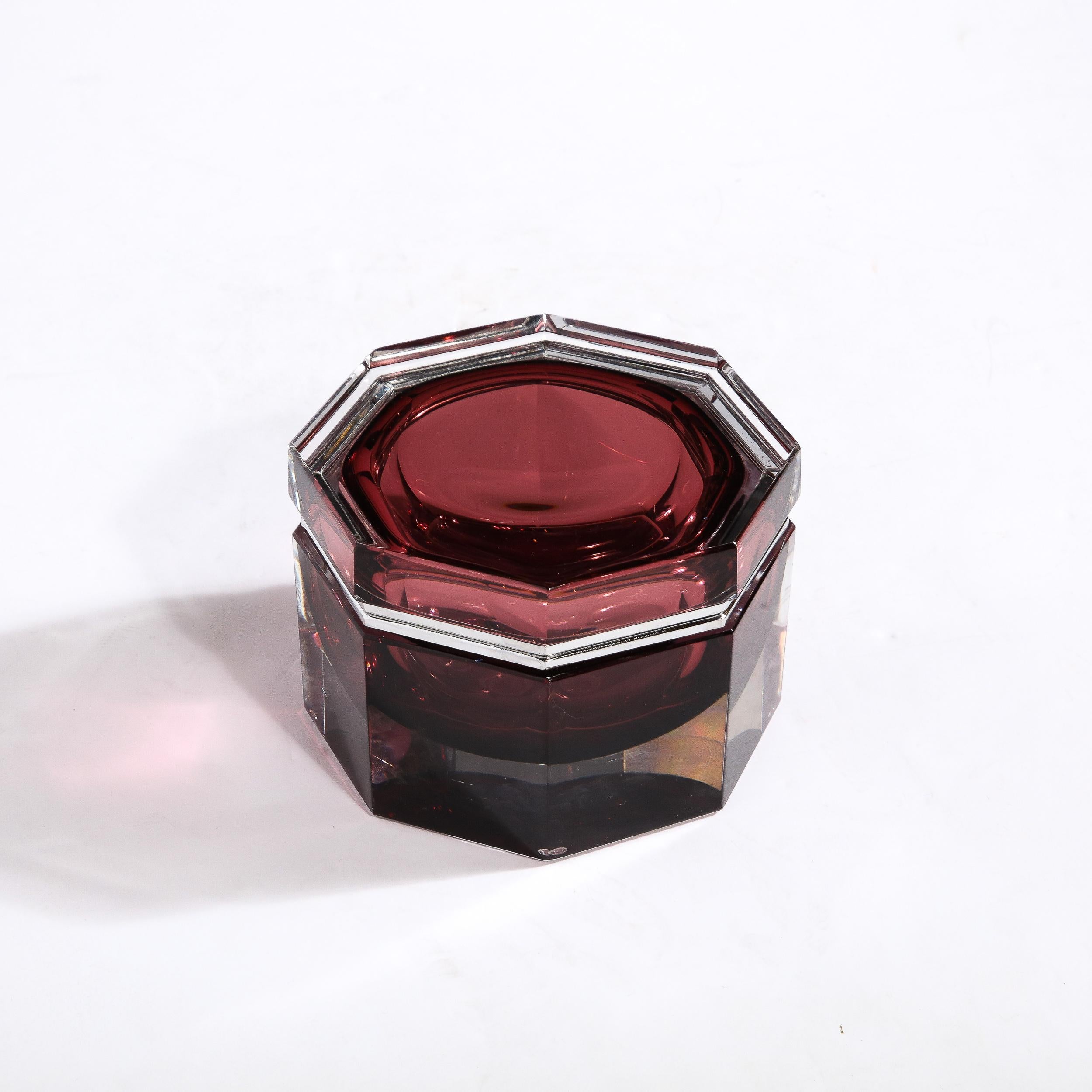 Hand Blown Octagonal Murano Glass Box in Smoked Garnet For Sale 5