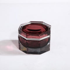Hand Blown Octagonal Murano Glass Box in Smoked Garnet