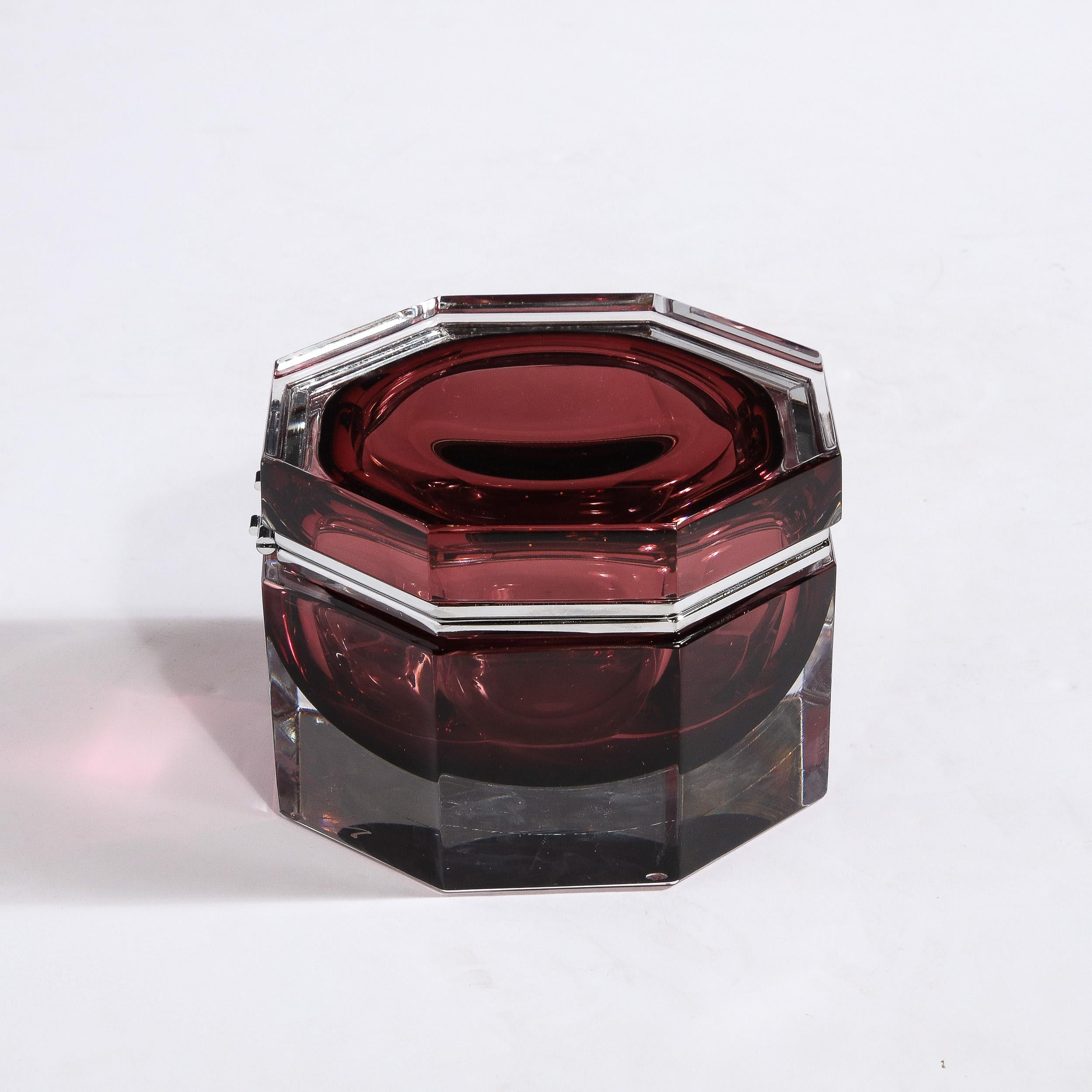 Hand Blown Octagonal Murano Glass Box in Smoked Garnet In New Condition For Sale In New York, NY